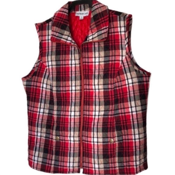 Southern Lady Jackets & Blazers - Today Only $22  Southern Lady Quilted Vest Tartan Red Black Tan Plaid S Pockets